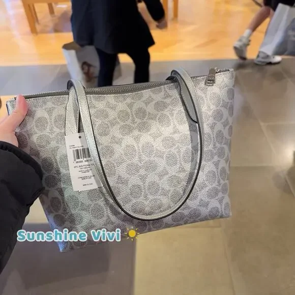 NWT COACH Fiona Zip Tote Bag In Signature Canvas CW396, Gray/Silver - Picture 2 of 8